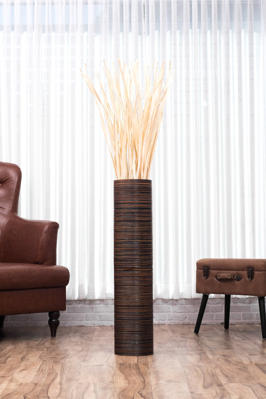 Large Mango Wood Floor Vase – Handcrafted Decorative Highlight from Thailand, 34 inches