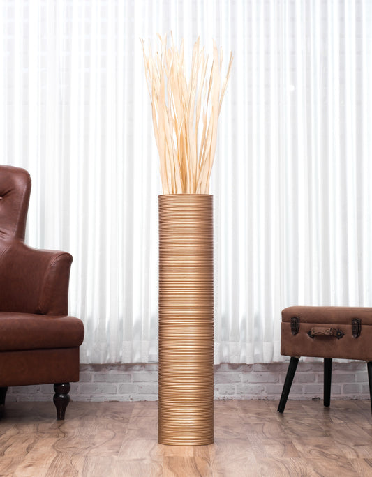 Large Mango Wood Floor Vase – Handcrafted Decorative Highlight from Thailand, 34 inches