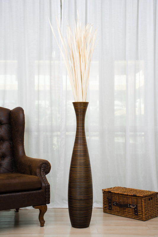 Large Mango Wood Floor Vase – Handcrafted Decorative Highlight from Thailand, 41 inches