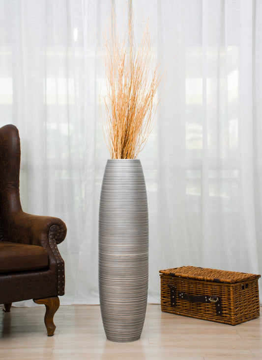 Large Mango Wood Floor Vase – Handcrafted Decorative Highlight from Thailand, 34 inches