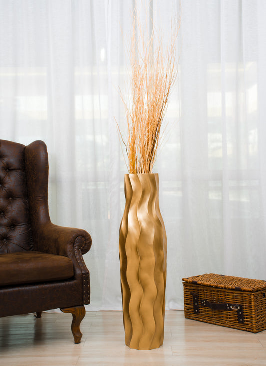 Large Mango Wood Floor Vase – Handcrafted Decorative Highlight from Thailand, 34 inches