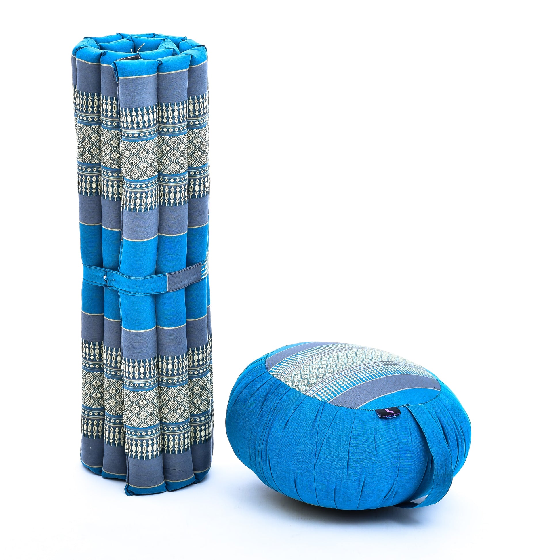 Kapok Meditation Cushion Set – Zabuton Mat & Zafu Seat Cushion with Cotton Cover, Sf22 - Blue