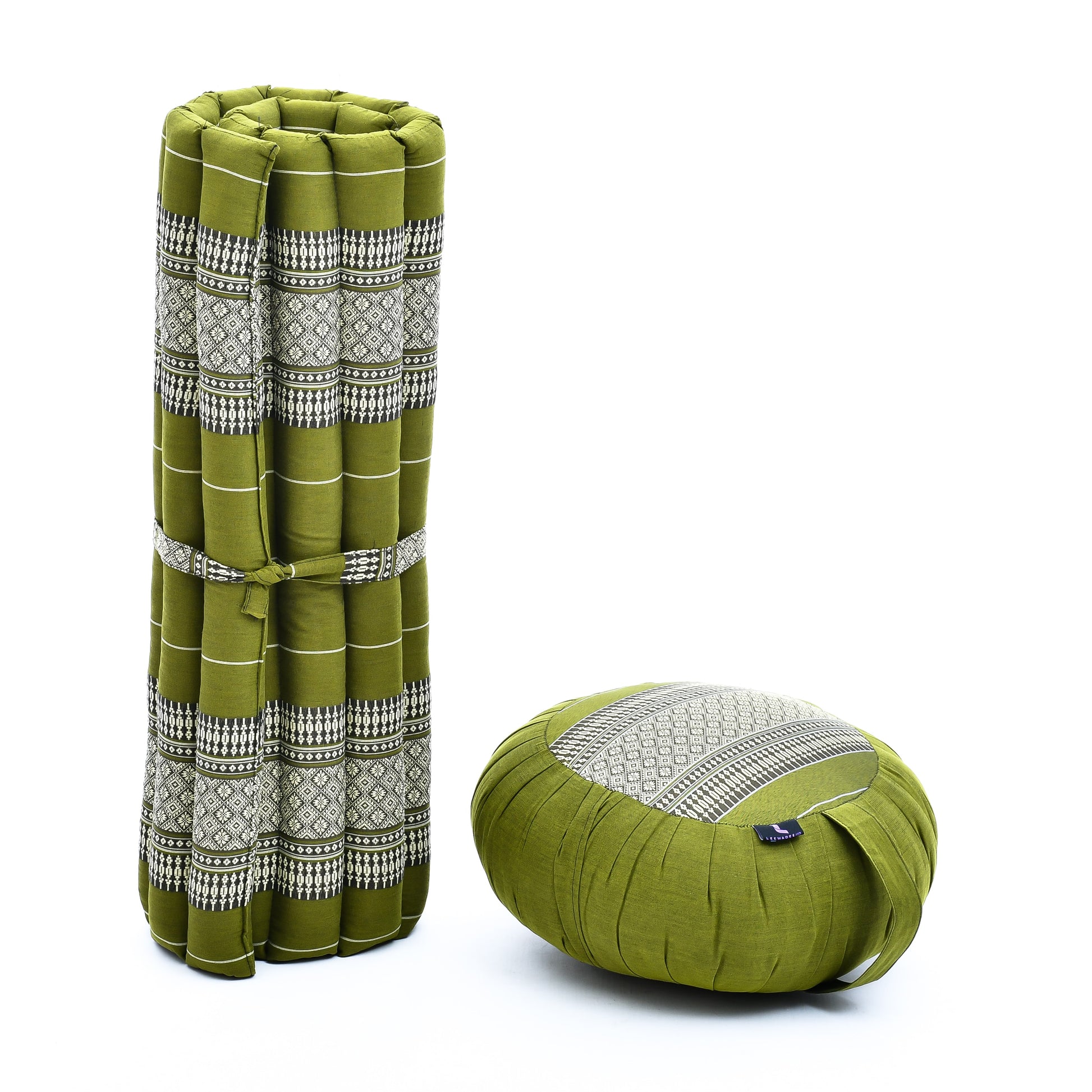 Kapok Meditation Cushion Set – Zabuton Mat & Zafu Seat Cushion with Cotton Cover, Sf17 - Green