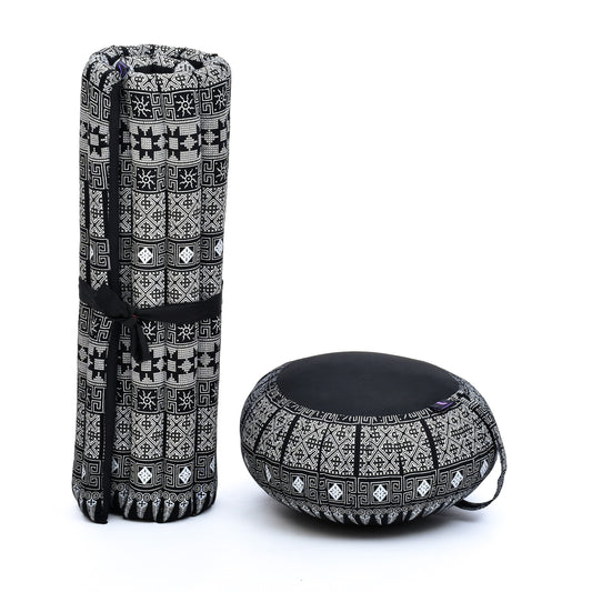 Kapok Meditation Cushion Set – Zabuton Mat & Zafu Seat Cushion with Cotton Cover, Cbt4 - Black