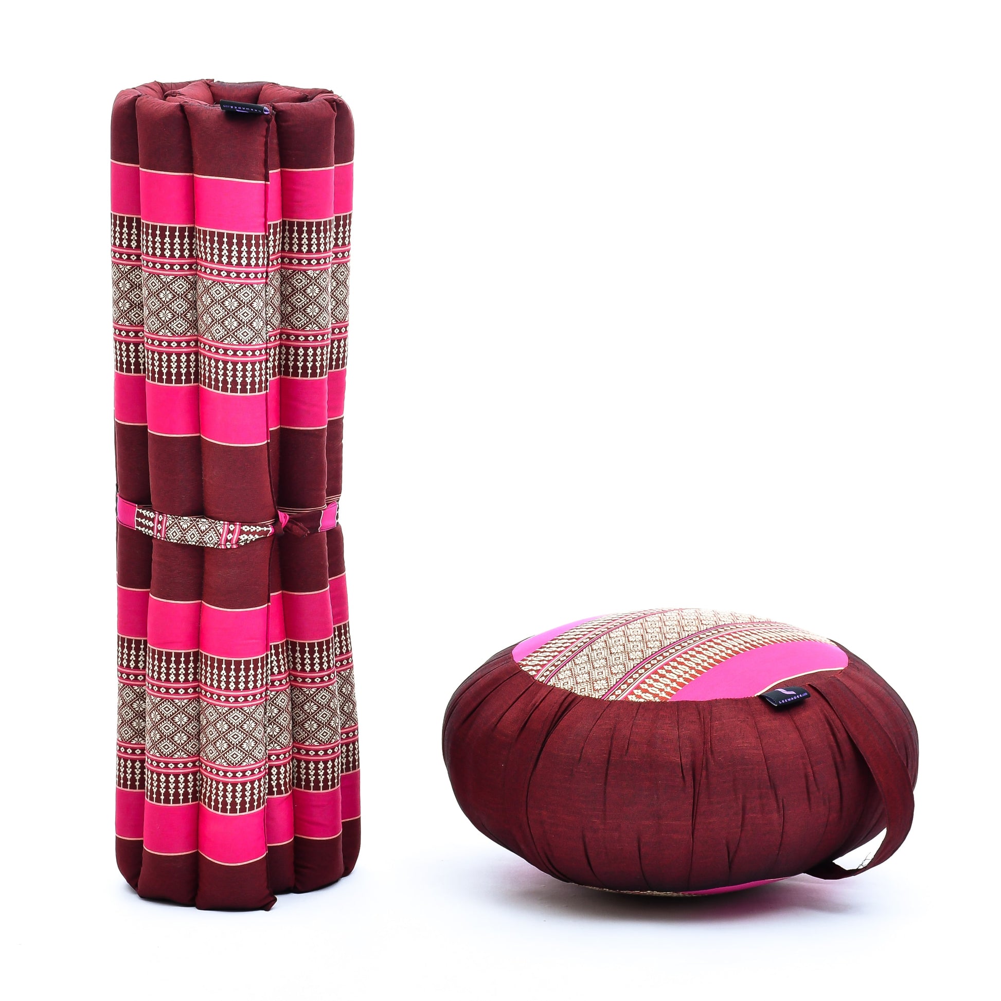 Kapok Meditation Cushion Set – Zabuton Mat & Zafu Seat Cushion with Cotton Cover, Sf29 - Auburn, Pink