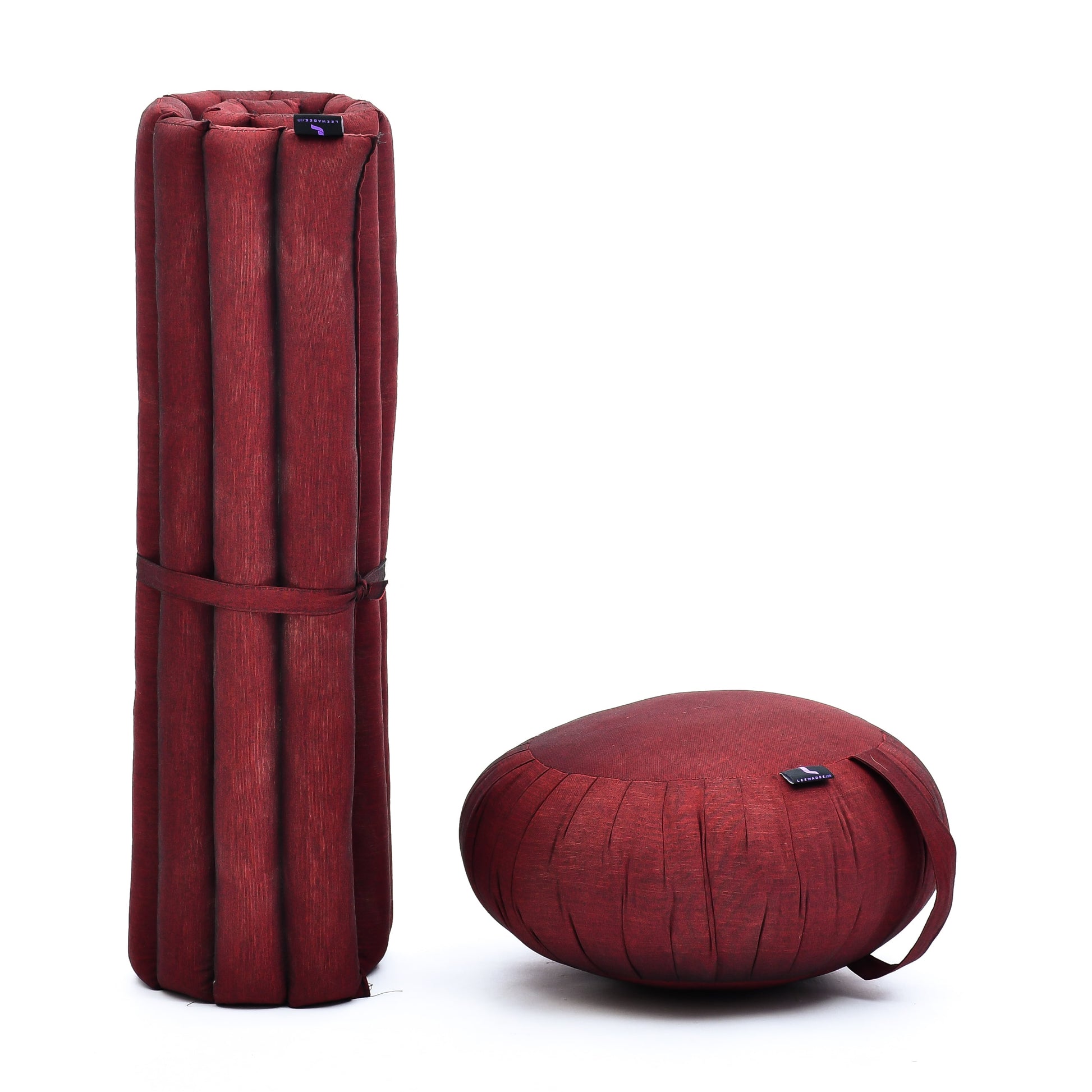 Kapok Meditation Cushion Set – Zabuton Mat & Zafu Seat Cushion with Cotton Cover, Cl24 - Red