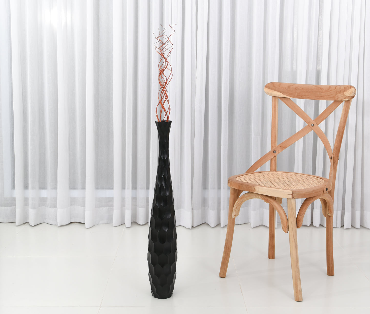 Large Mango Wood Floor Vase – Handcrafted Decorative Highlight from Thailand, 26 inches