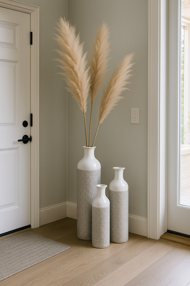 3-Piece Metal Floor Vase Set – Tall & Large Handmade Decorative Vases, white, grey