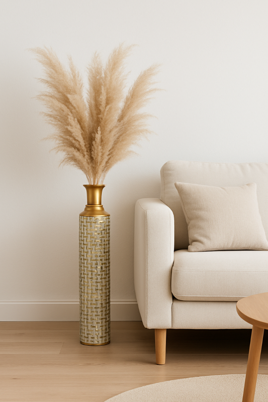 3-Piece Metal Floor Vase Set – Tall & Large Handmade Decorative Vases, gold, white