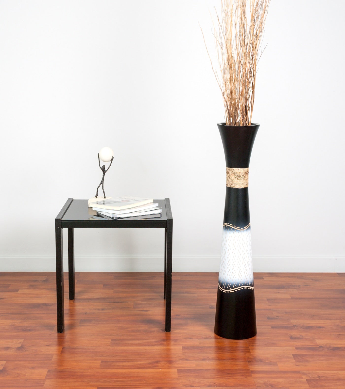 Large Mango Wood Floor Vase – Handcrafted Decorative Highlight from Thailand, 26 inches