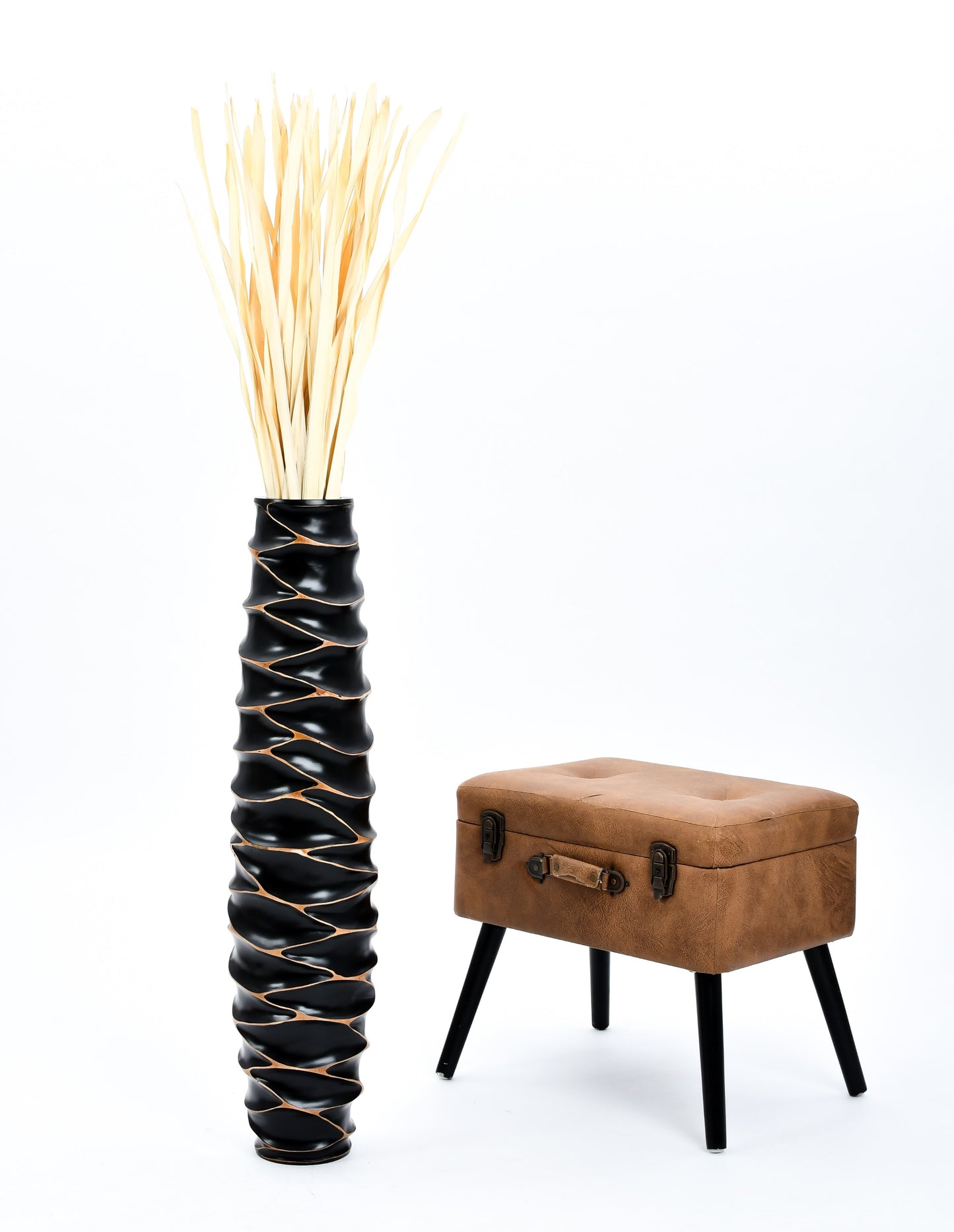 Large Mango Wood Floor Vase – Handcrafted Decorative Highlight from Thailand, 34 inches