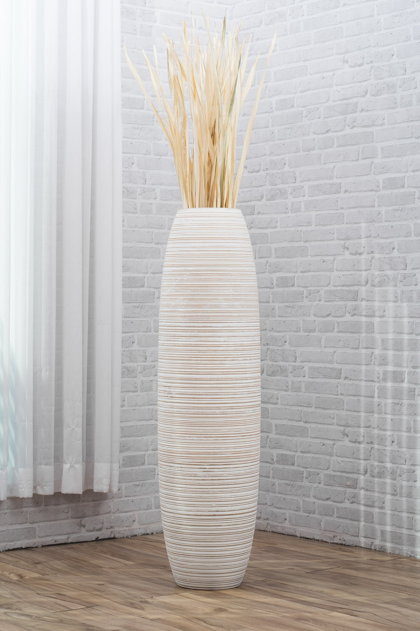 Large Mango Wood Floor Vase – Handcrafted Decorative Highlight from Thailand, 41 inches
