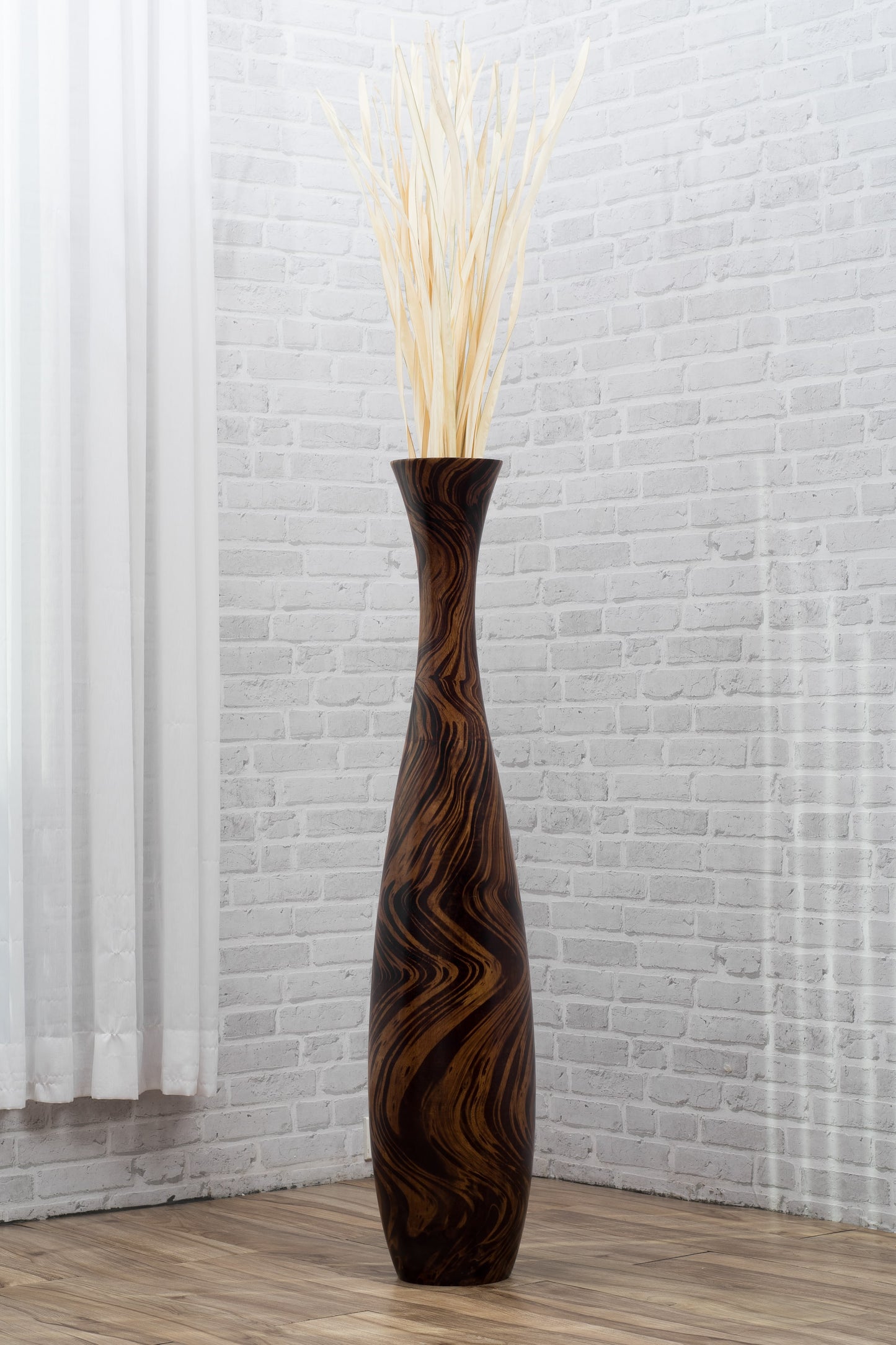 Large Mango Wood Floor Vase – Handcrafted Decorative Highlight from Thailand, 41 inches