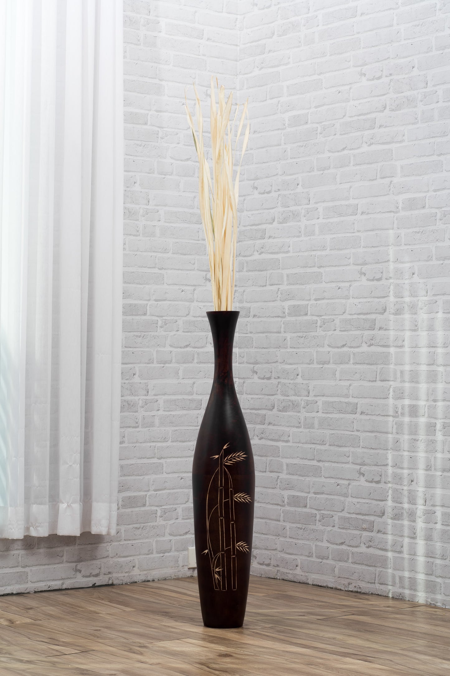 Large Mango Wood Floor Vase – Handcrafted Decorative Highlight from Thailand, 34 inches