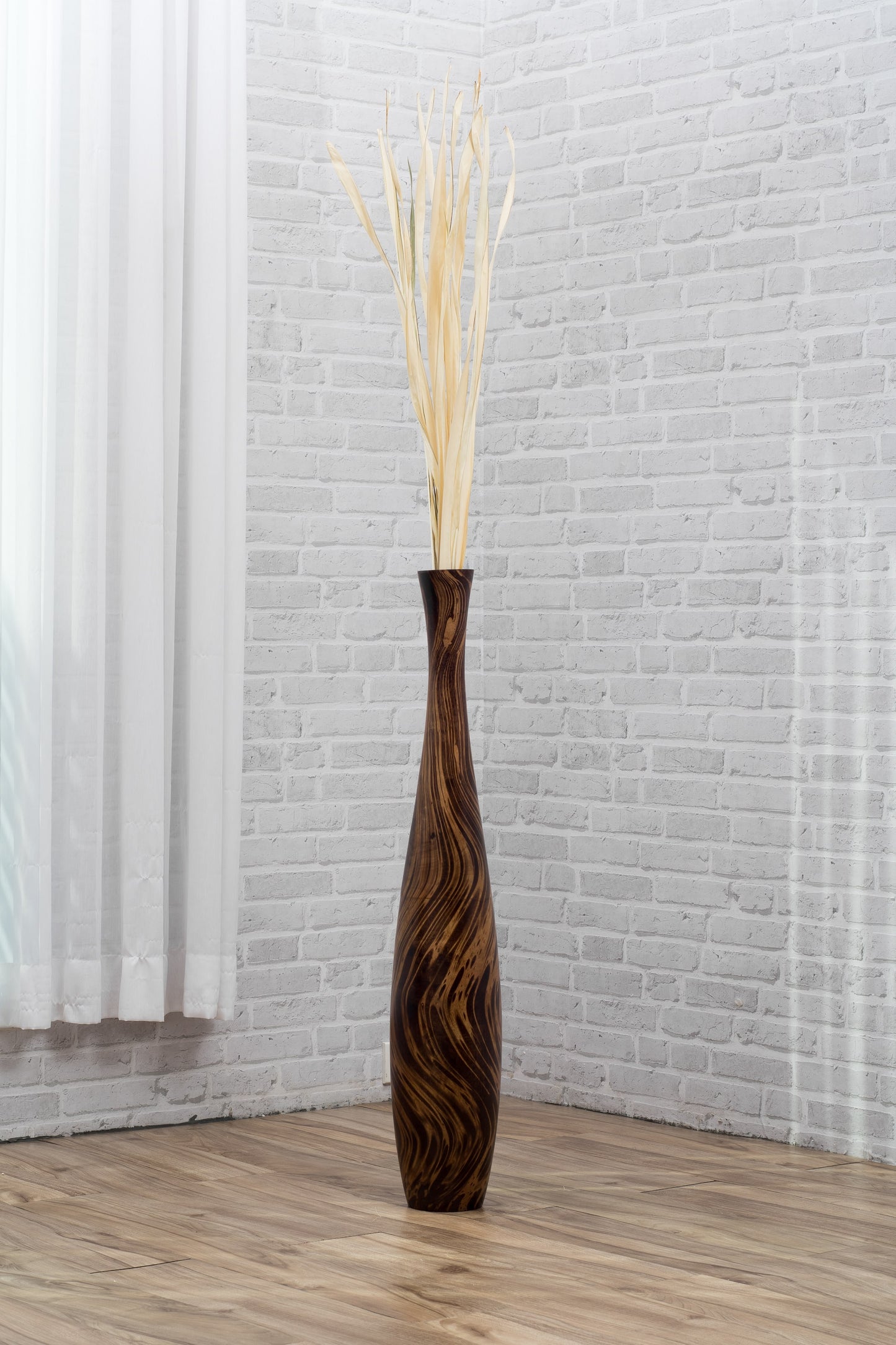 Large Mango Wood Floor Vase – Handcrafted Decorative Highlight from Thailand, 34 inches