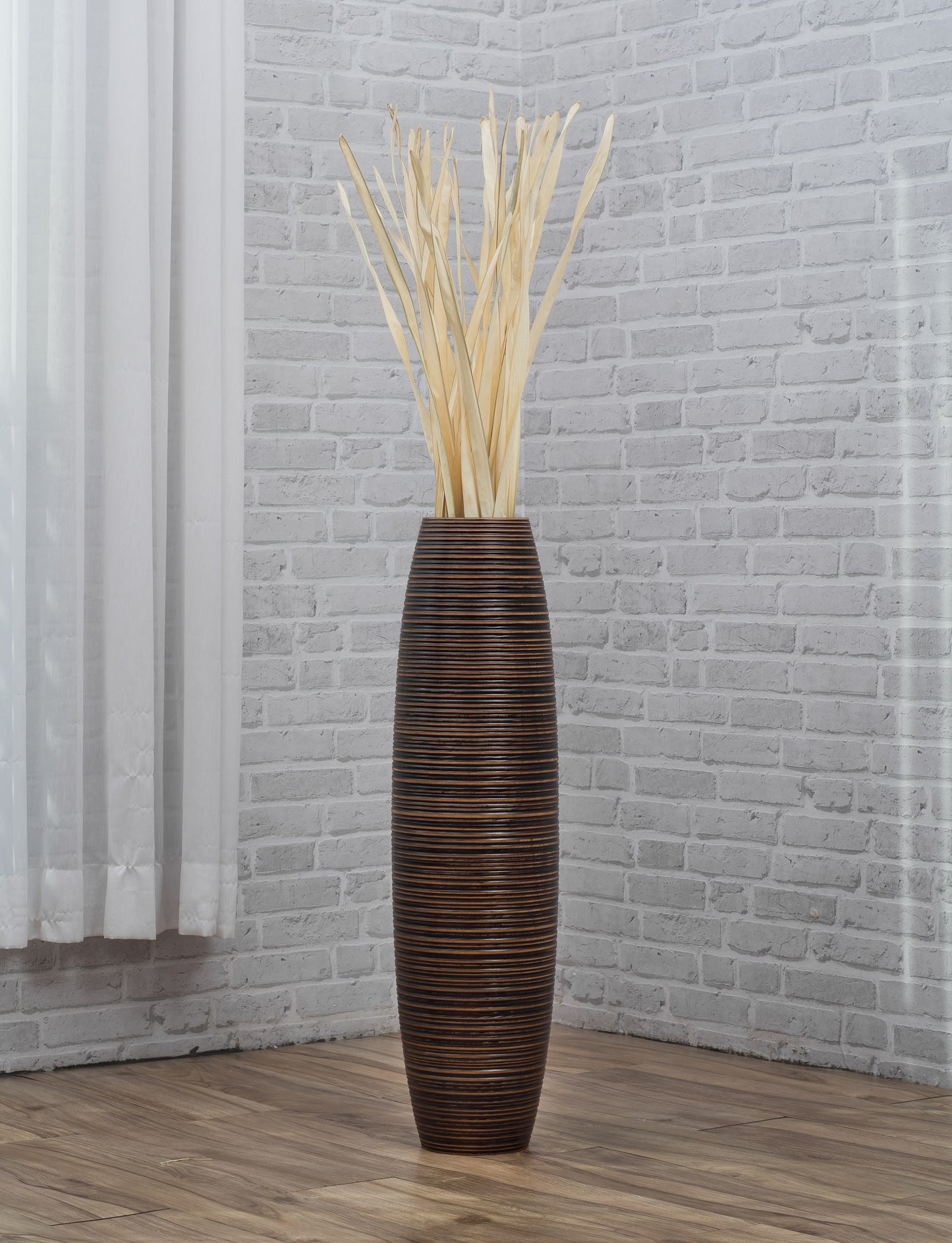 Large Mango Wood Floor Vase – Handcrafted Decorative Highlight from Thailand, 26 inches