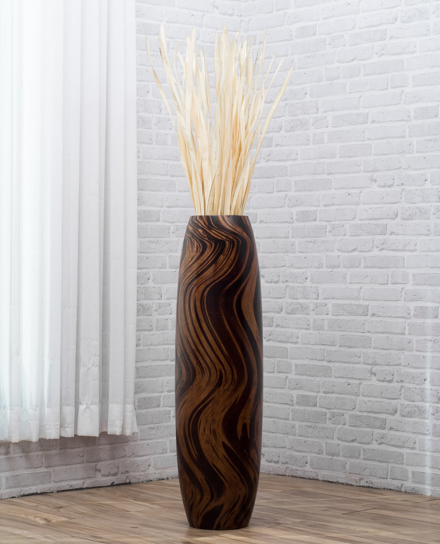 Large Mango Wood Floor Vase – Handcrafted Decorative Highlight from Thailand, 34 inches