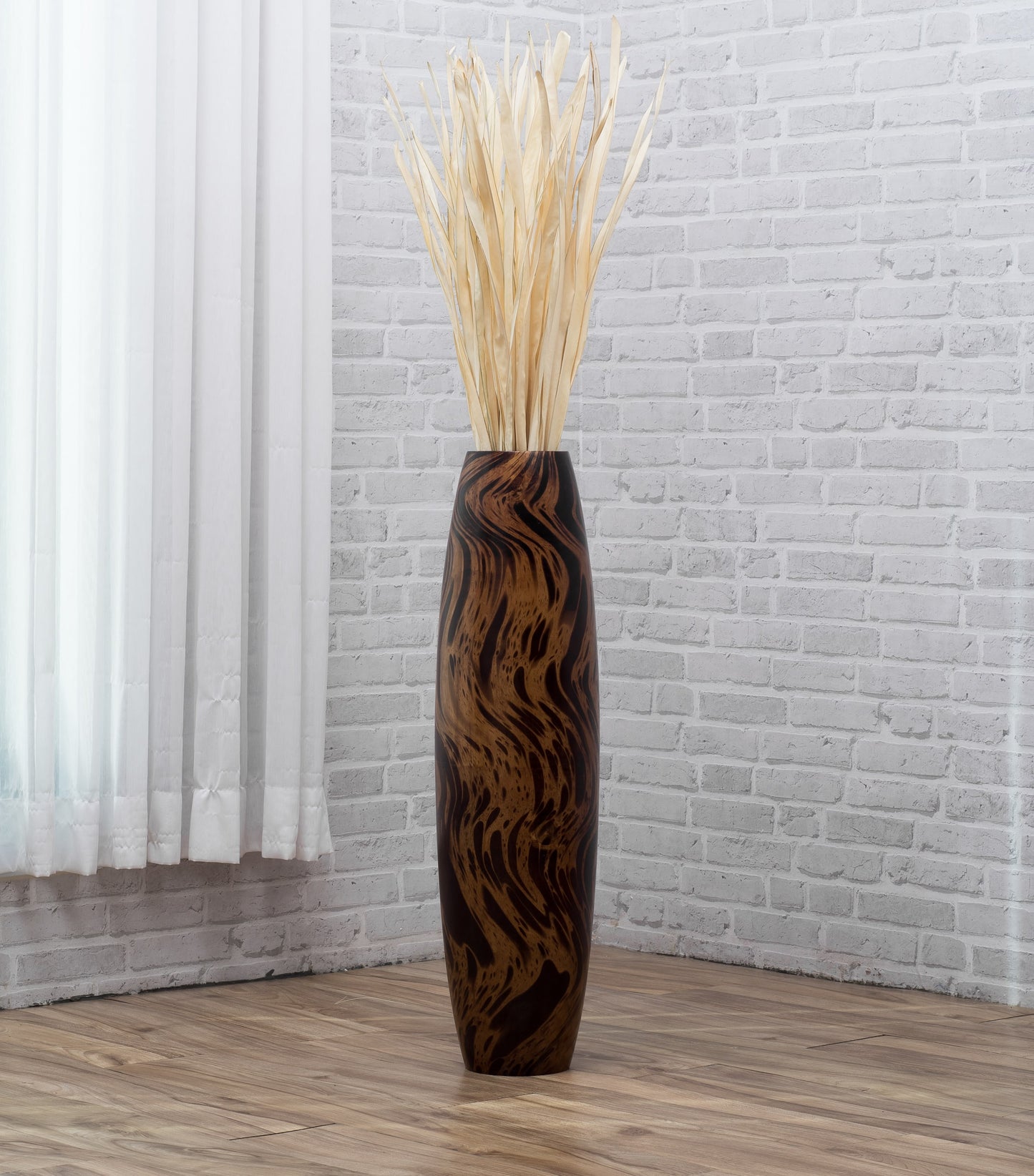 Large Mango Wood Floor Vase – Handcrafted Decorative Highlight from Thailand, 26 inches