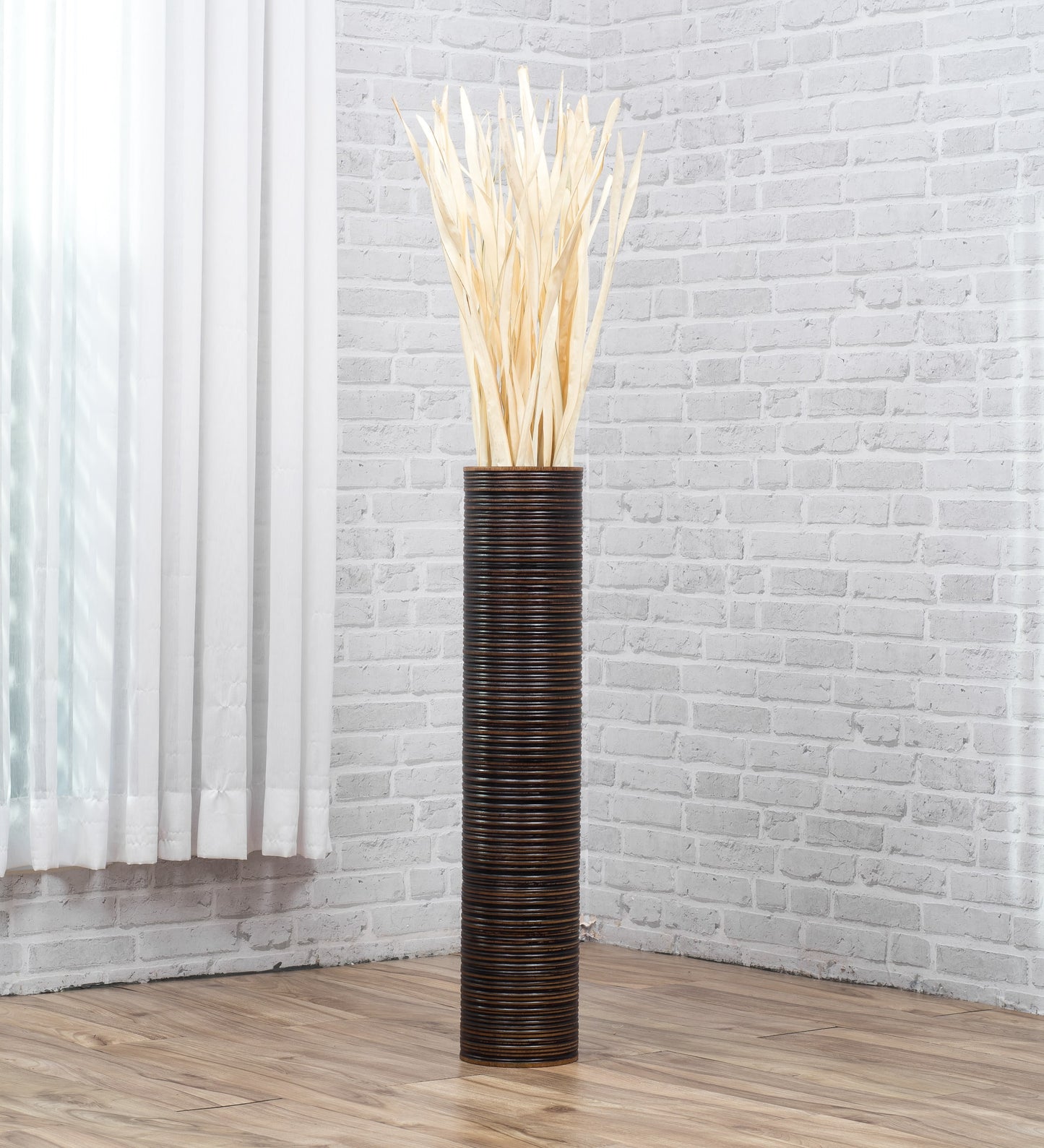 Large Mango Wood Floor Vase – Handcrafted Decorative Highlight from Thailand, 26 inches