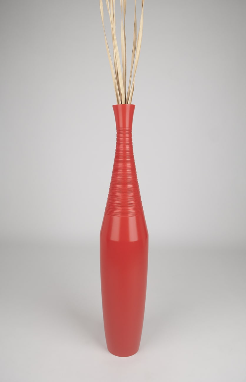 Large Mango Wood Floor Vase – Handcrafted Decorative Highlight from Thailand, red, 34 inches