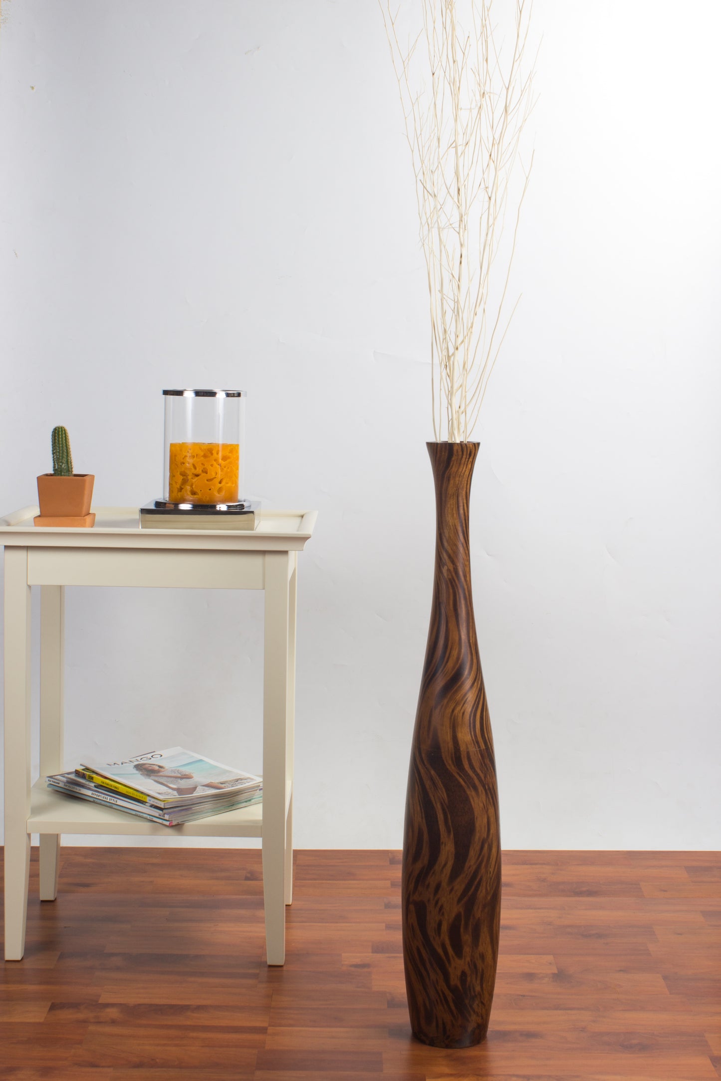 Large Mango Wood Floor Vase – Handcrafted Decorative Highlight from Thailand, 26 inches