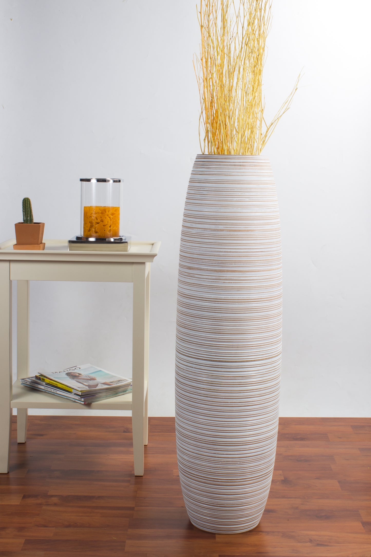 Large Mango Wood Floor Vase – Handcrafted Decorative Highlight from Thailand, 34 inches