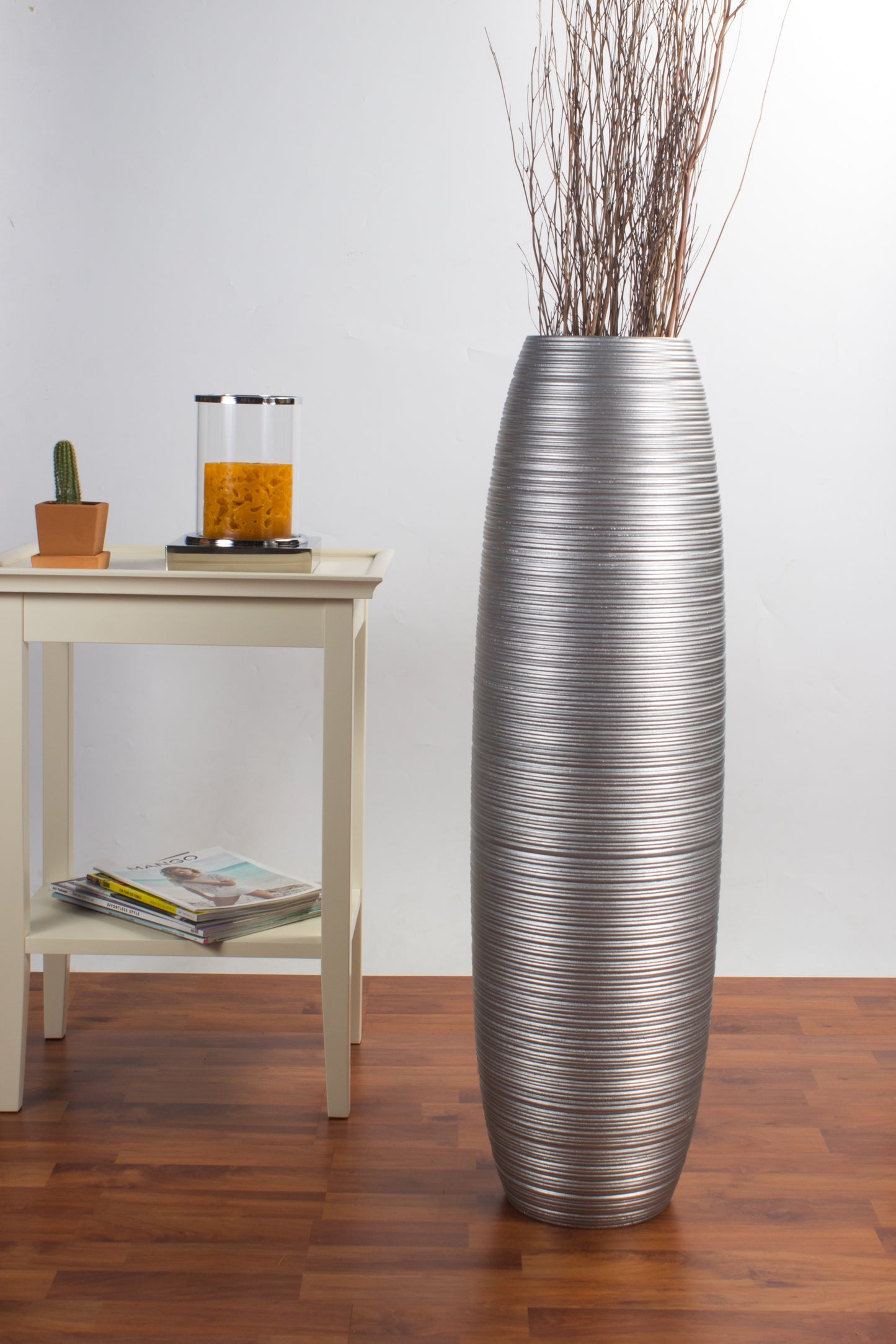 Large Mango Wood Floor Vase – Handcrafted Decorative Highlight from Thailand, 34 inches