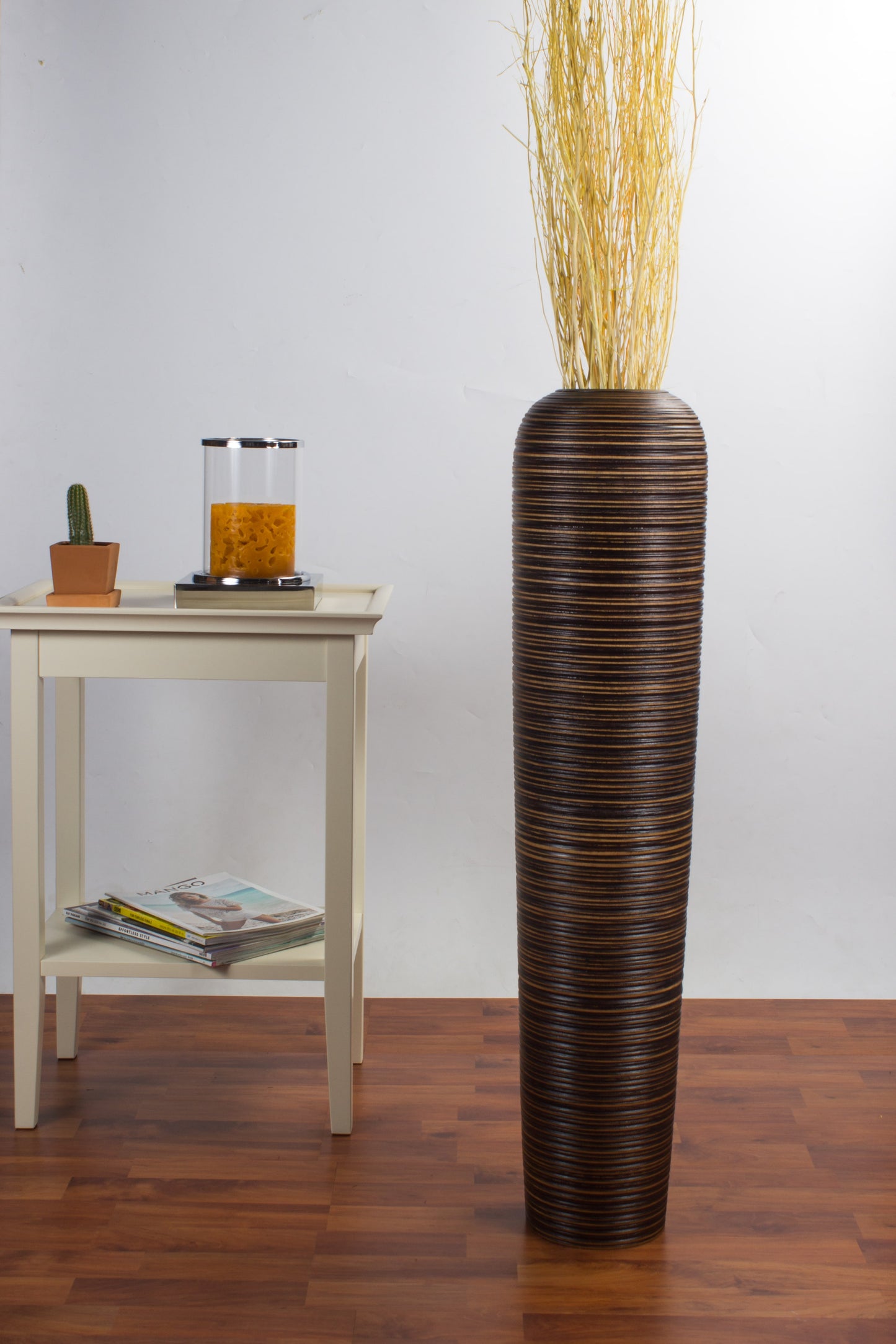 Large Mango Wood Floor Vase – Handcrafted Decorative Highlight from Thailand, 34 inches