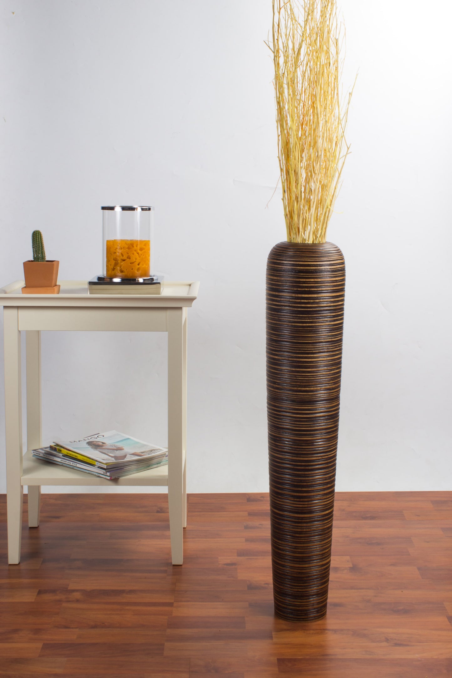 Large Mango Wood Floor Vase – Handcrafted Decorative Highlight from Thailand, 26 inches
