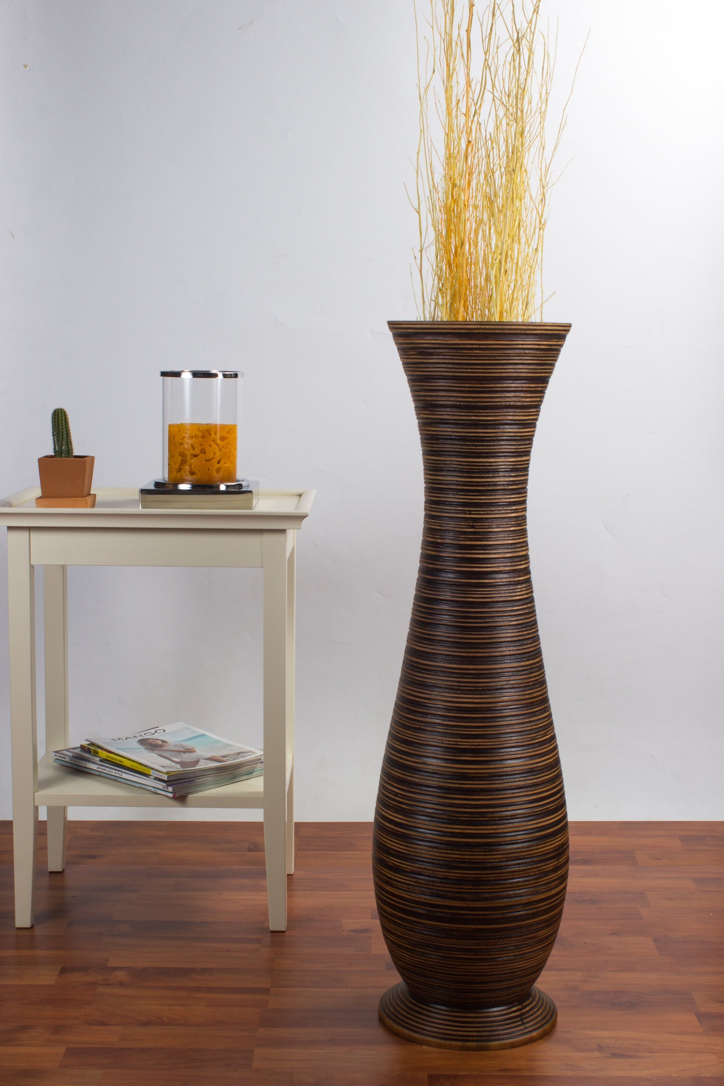 Large Mango Wood Floor Vase – Handcrafted Decorative Highlight from Thailand, 34 inches