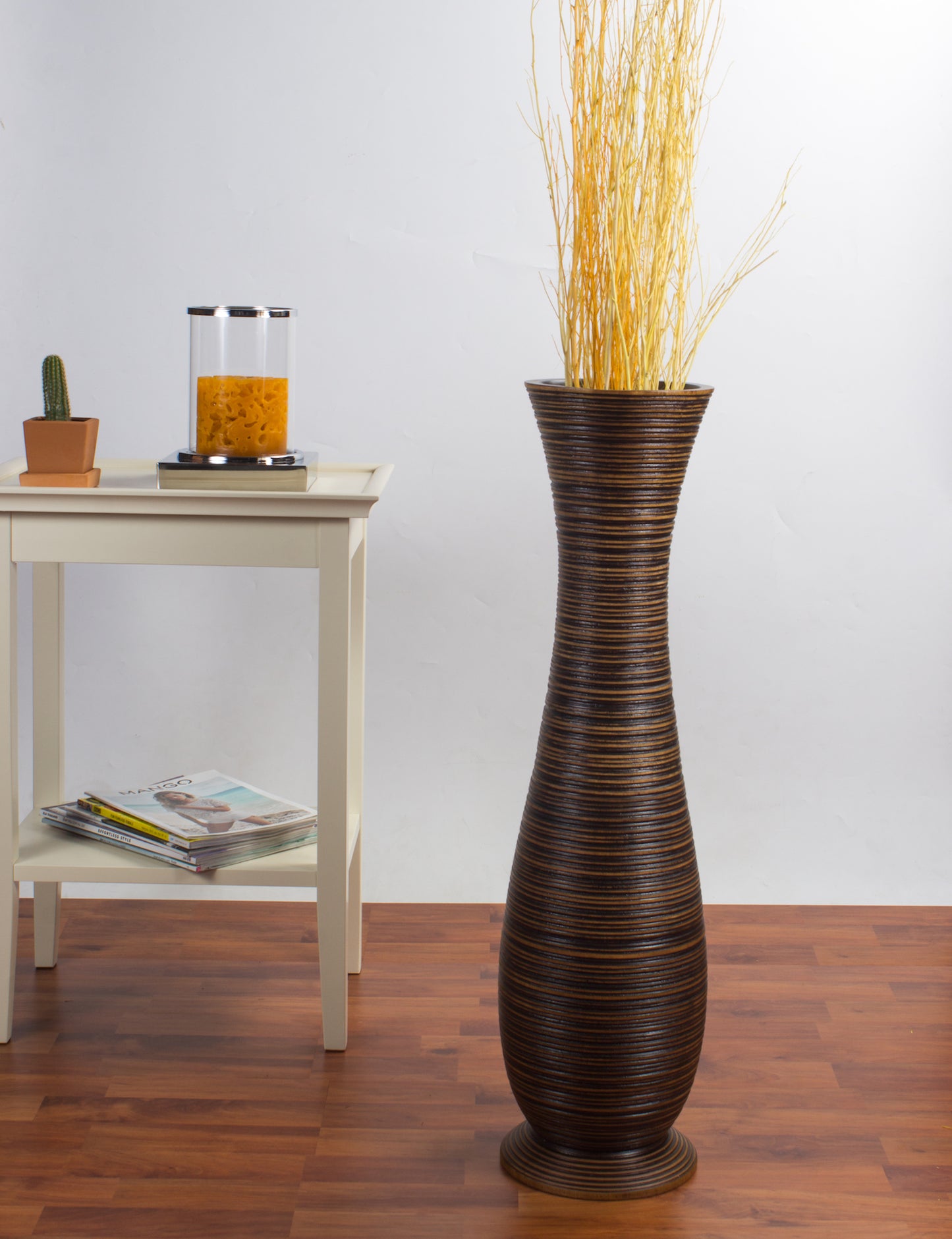 Large Mango Wood Floor Vase – Handcrafted Decorative Highlight from Thailand, 26 inches