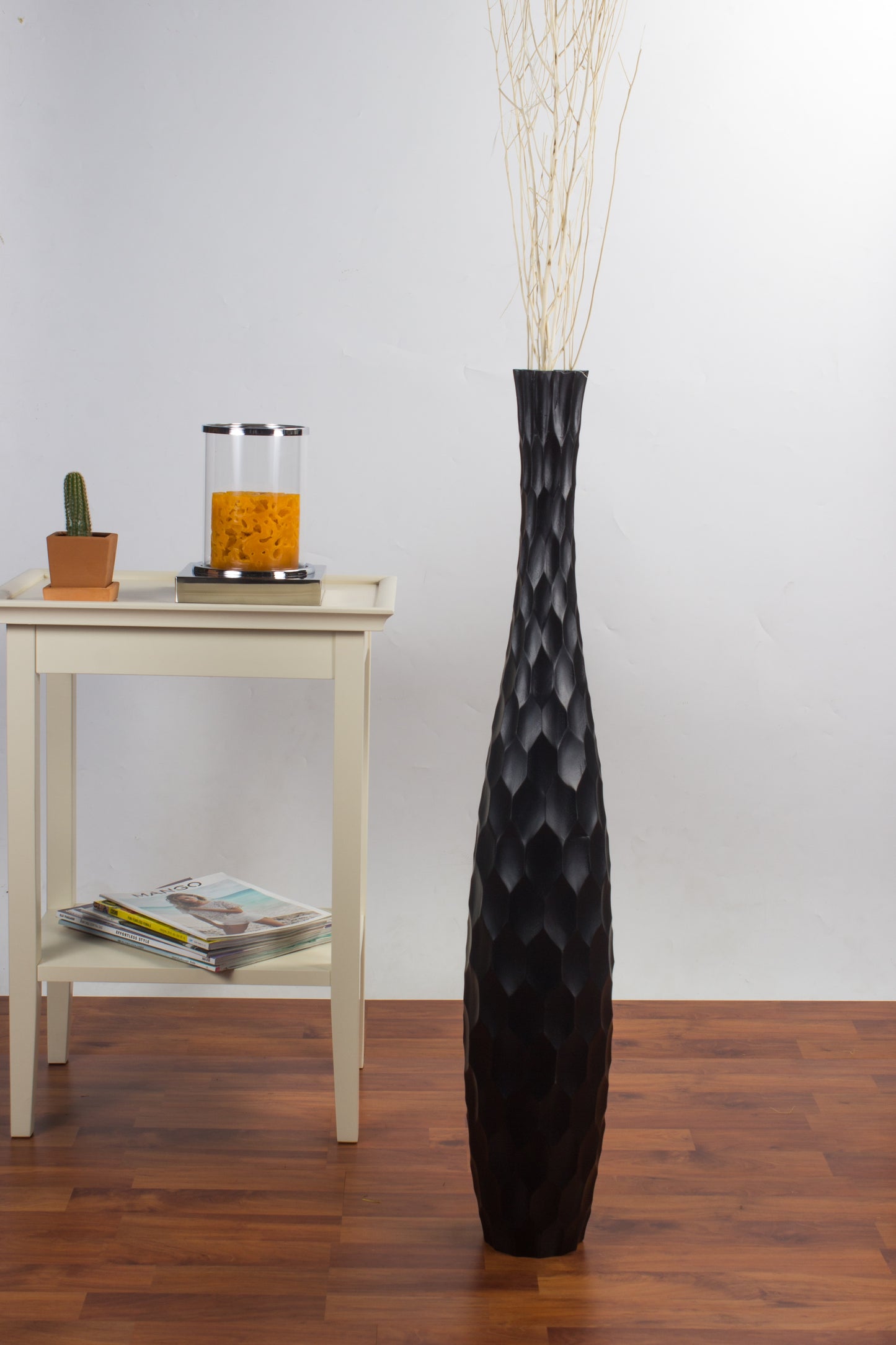 Large Mango Wood Floor Vase – Handcrafted Decorative Highlight from Thailand, 34 inches