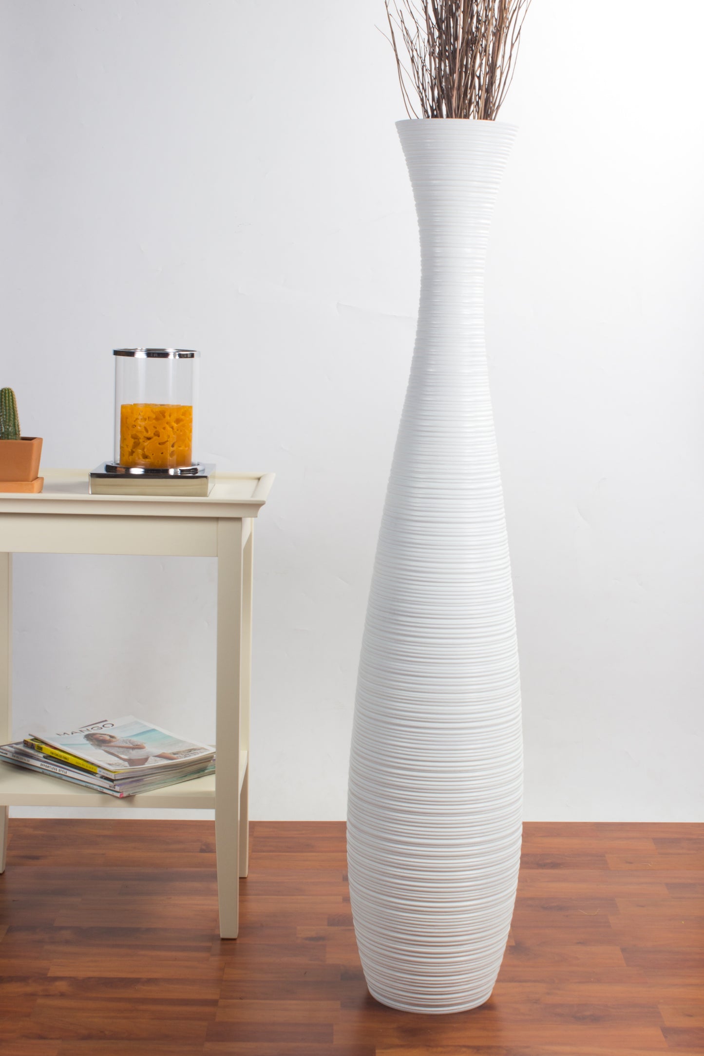 Large Mango Wood Floor Vase – Handcrafted Decorative Highlight from Thailand, 41 inches