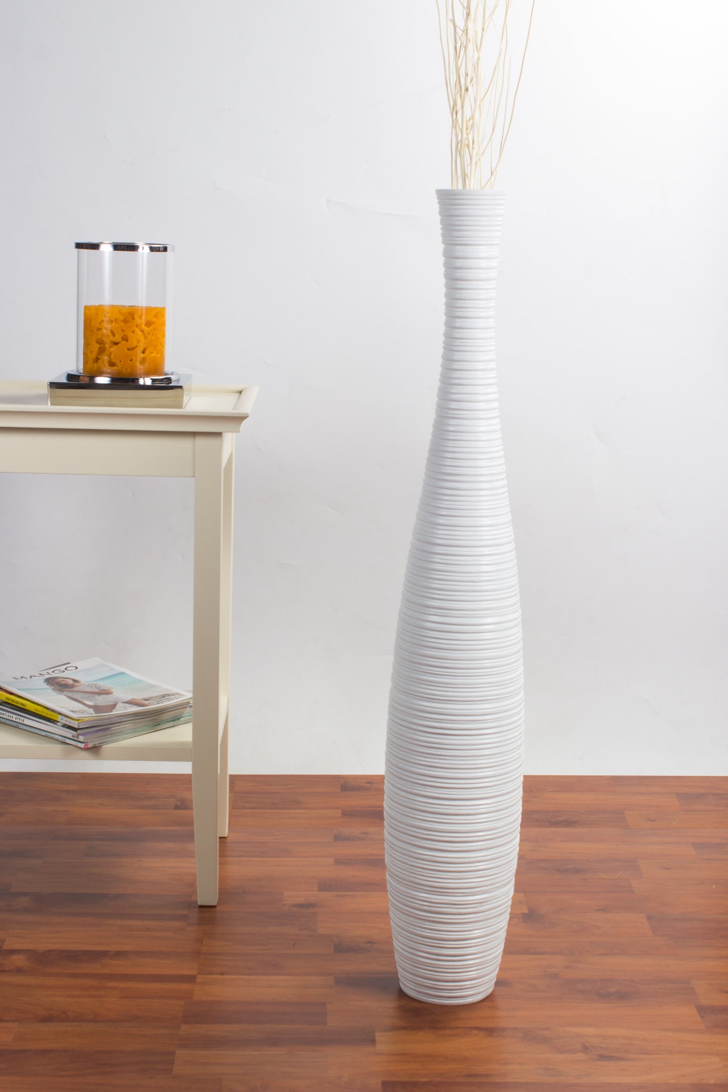 Large Mango Wood Floor Vase – Handcrafted Decorative Highlight from Thailand, 34 inches