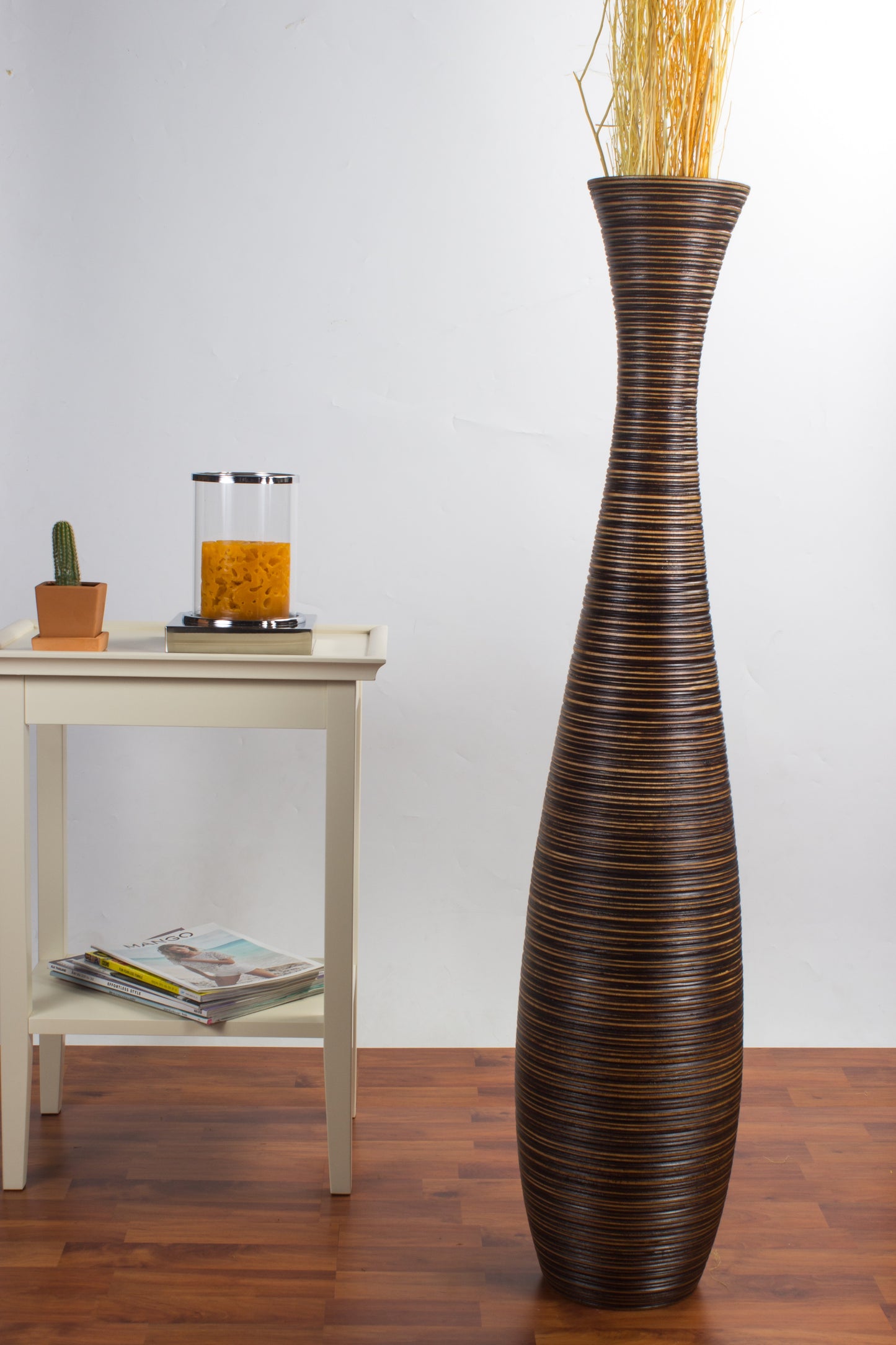 Large Mango Wood Floor Vase – Handcrafted Decorative Highlight from Thailand, 41 inches