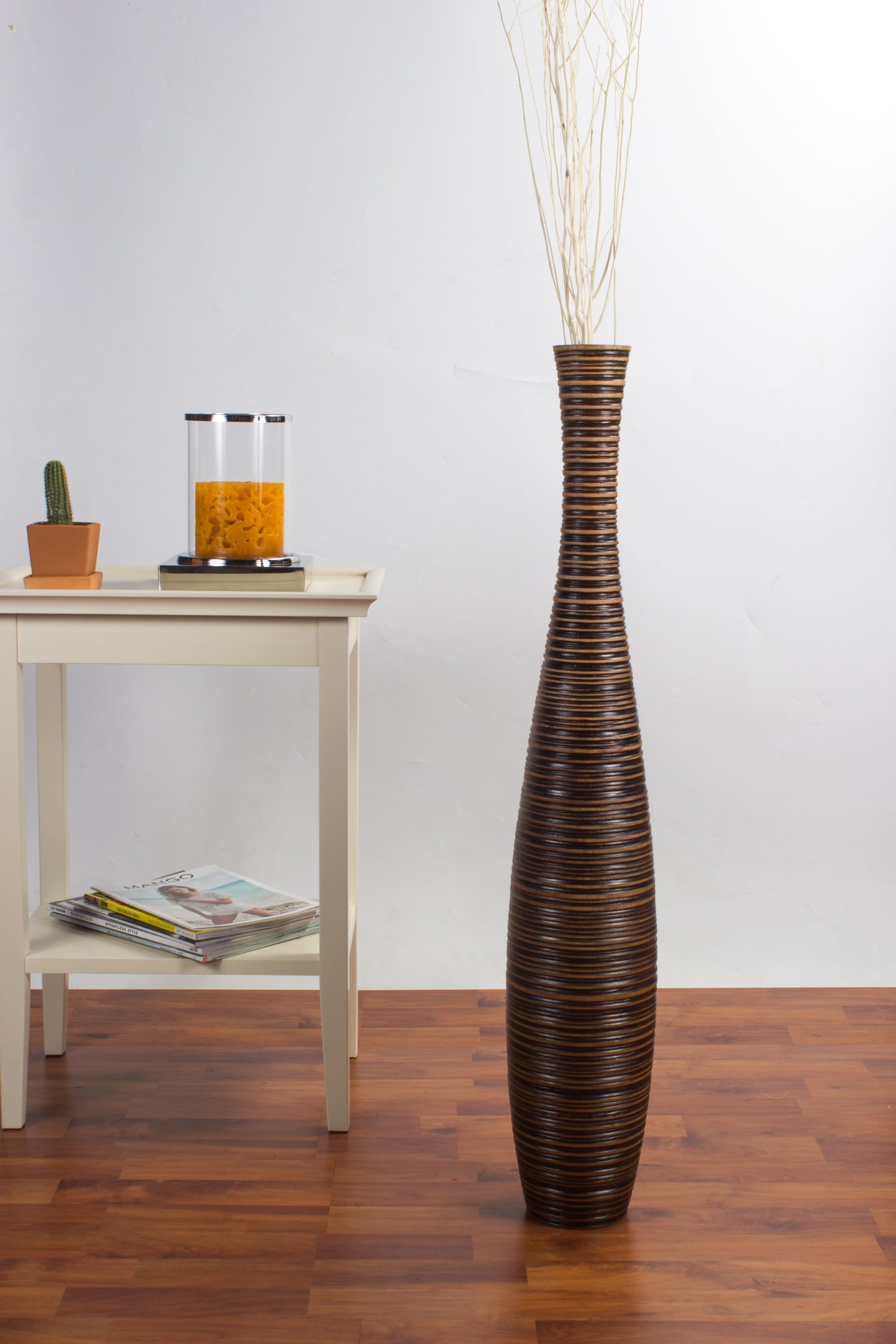 Large Mango Wood Floor Vase – Handcrafted Decorative Highlight from Thailand, 34 inches