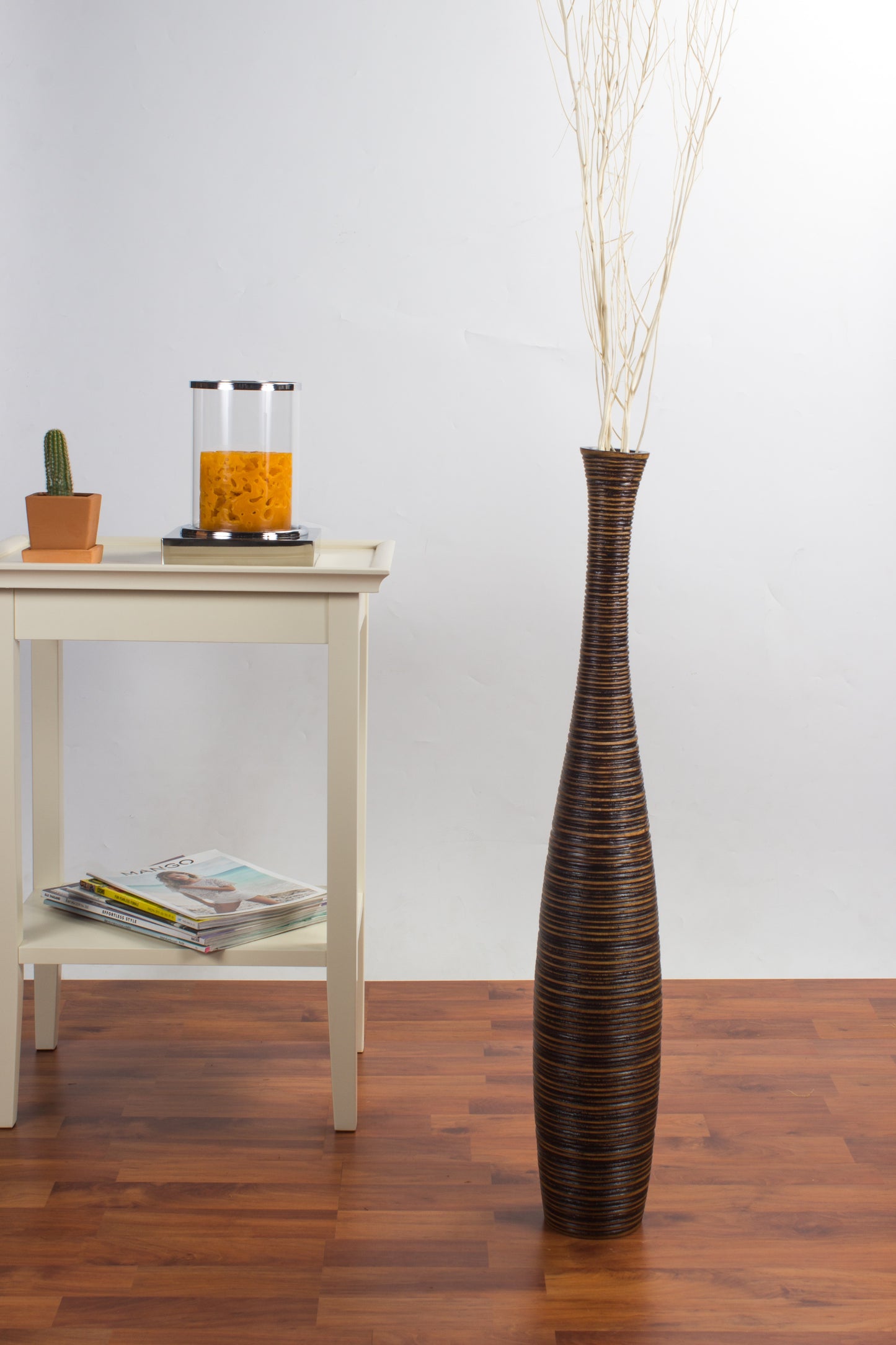 Large Mango Wood Floor Vase – Handcrafted Decorative Highlight from Thailand, 26 inches