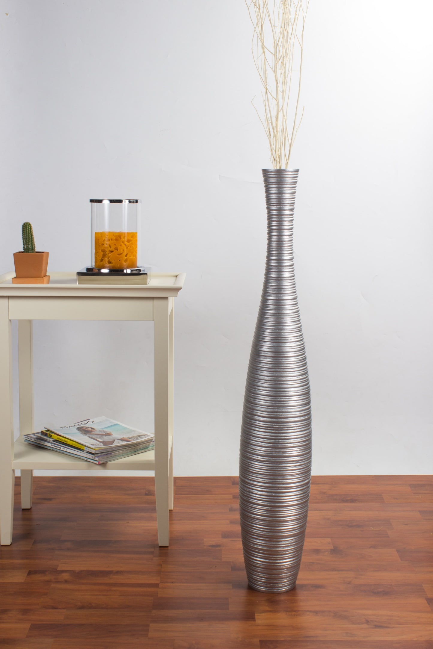 Large Mango Wood Floor Vase – Handcrafted Decorative Highlight from Thailand, 34 inches