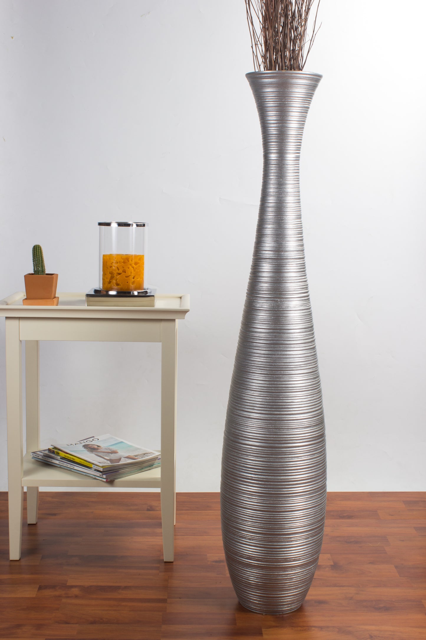 Large Mango Wood Floor Vase – Handcrafted Decorative Highlight from Thailand, 41 inches