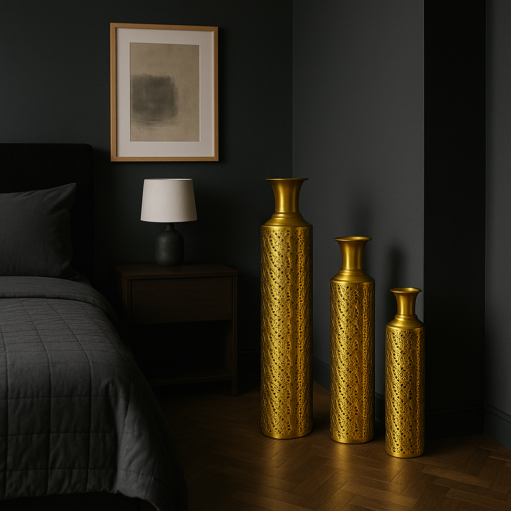 3-Piece Metal Floor Vase Set – Tall & Large Handmade Decorative Vases, gold
