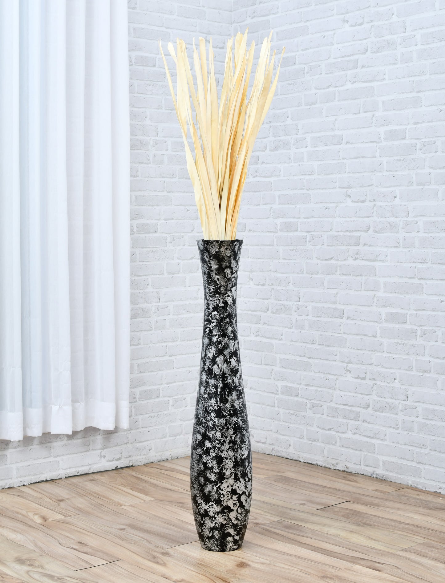Large Mango Wood Floor Vase – Handcrafted Decorative Highlight from Thailand, 34 inches