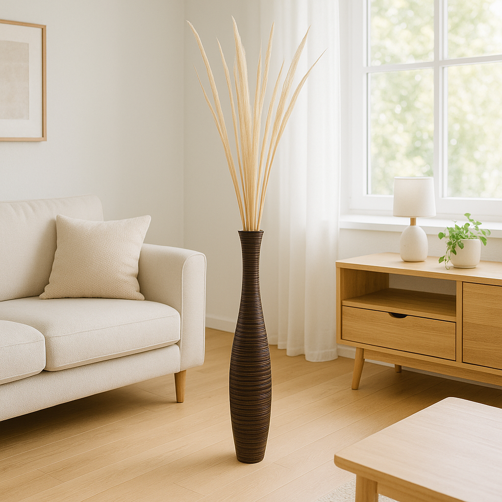Large Mango Wood Floor Vase – Handcrafted Decorative Highlight from Thailand, 34 inches