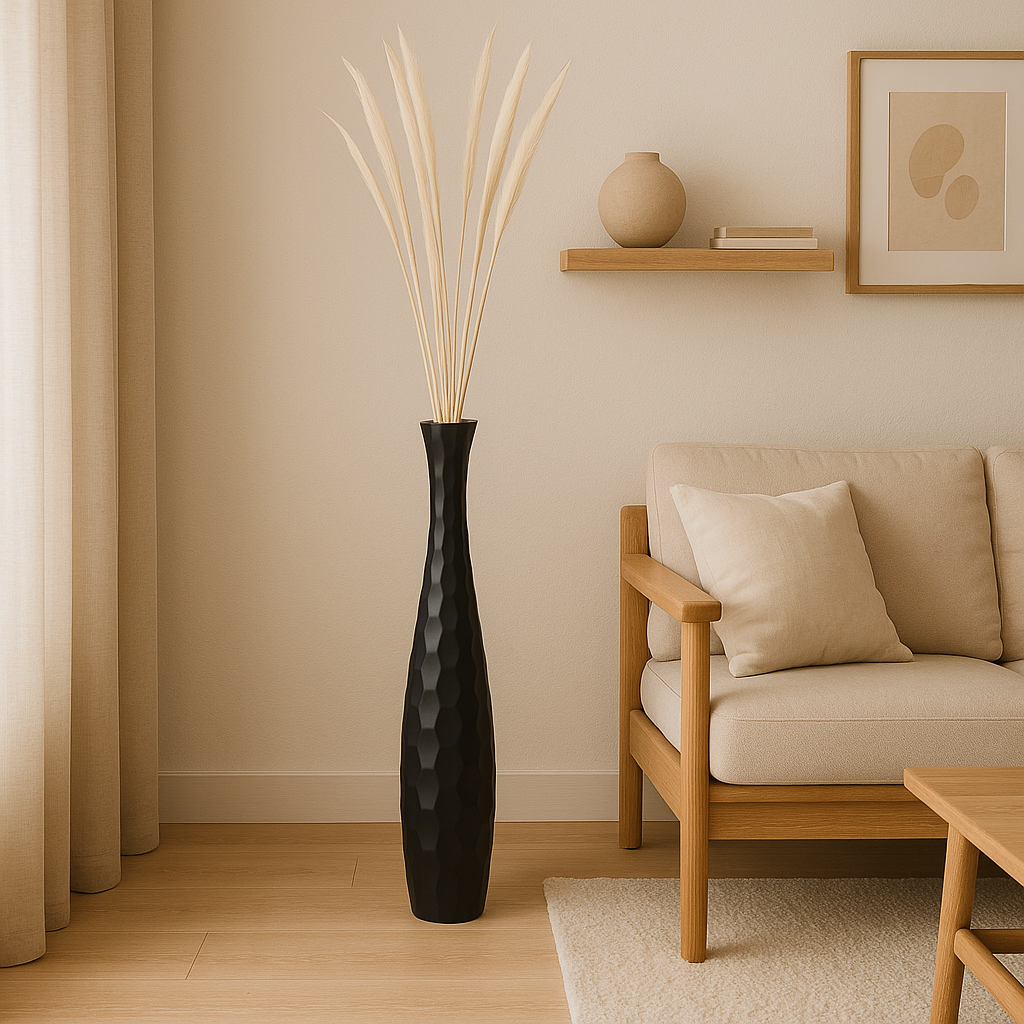 Large Mango Wood Floor Vase – Handcrafted Decorative Highlight from Thailand, 34 inches