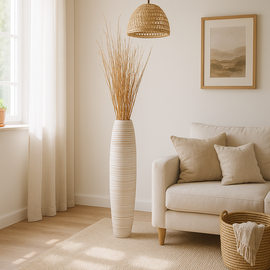 Large Mango Wood Floor Vase – Handcrafted Decorative Highlight from Thailand, 34 inches