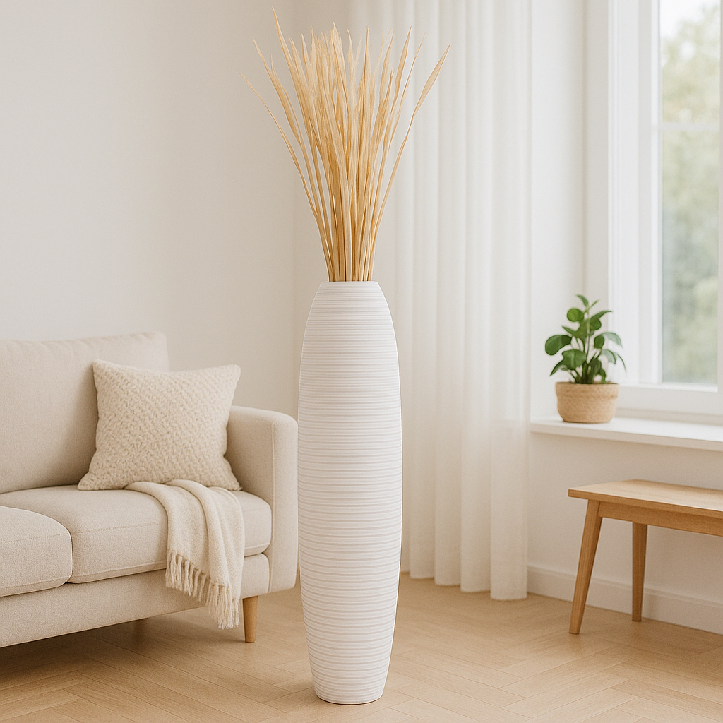 Large Mango Wood Floor Vase – Handcrafted Decorative Highlight from Thailand, 41 inches