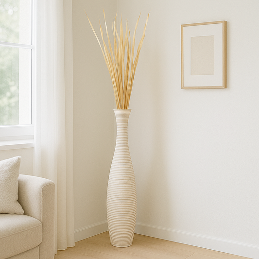 Large Mango Wood Floor Vase – Handcrafted Decorative Highlight from Thailand, 41 inches