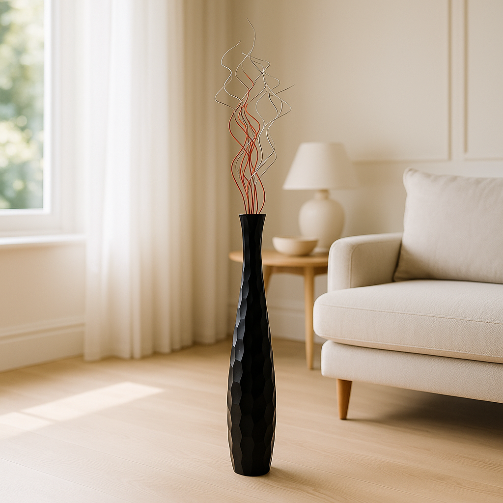 Large Mango Wood Floor Vase – Handcrafted Decorative Highlight from Thailand, 26 inches