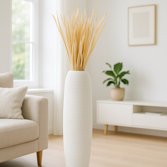 Large Mango Wood Floor Vase – Handcrafted Decorative Highlight from Thailand, 34 inches