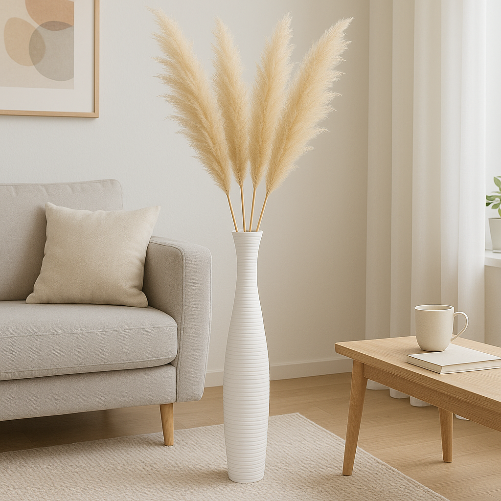 Large Mango Wood Floor Vase – Handcrafted Decorative Highlight from Thailand, 34 inches
