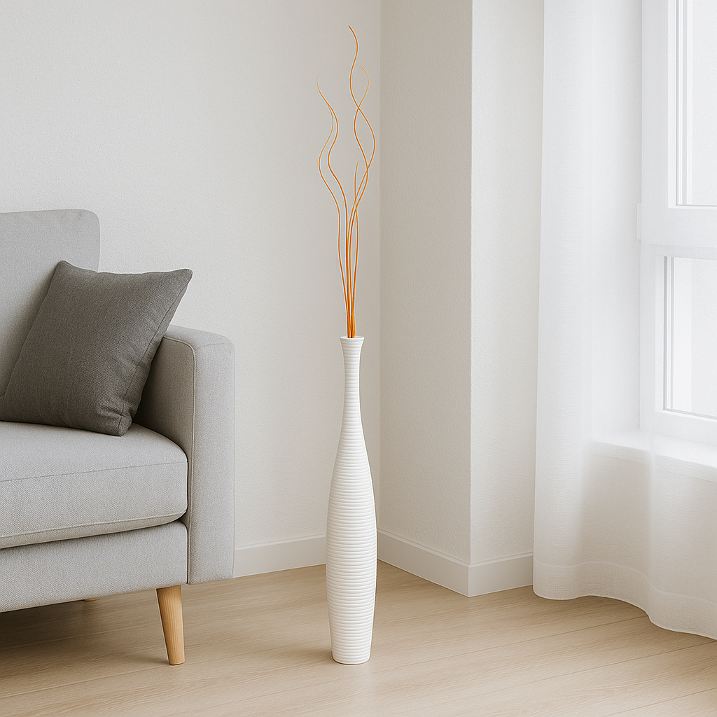 Large Mango Wood Floor Vase – Handcrafted Decorative Highlight from Thailand, 26 inches